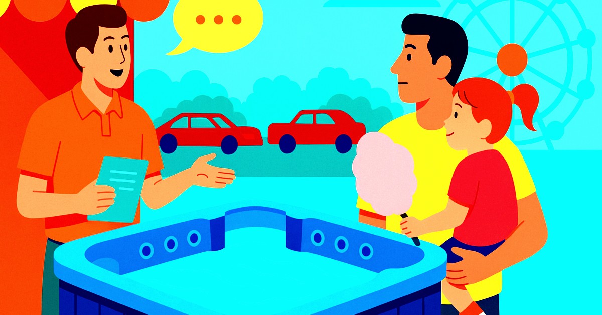 sales pitch to dad holding a sticky toddler