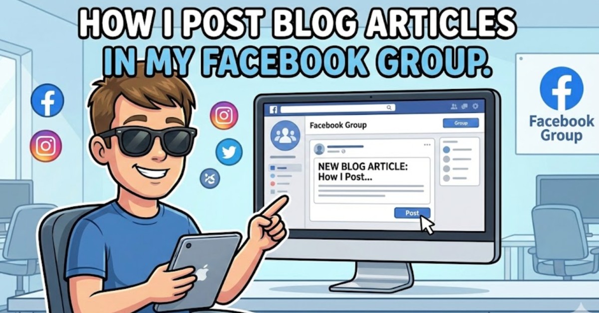 illustration of man holding tablet showing facebook post strategy