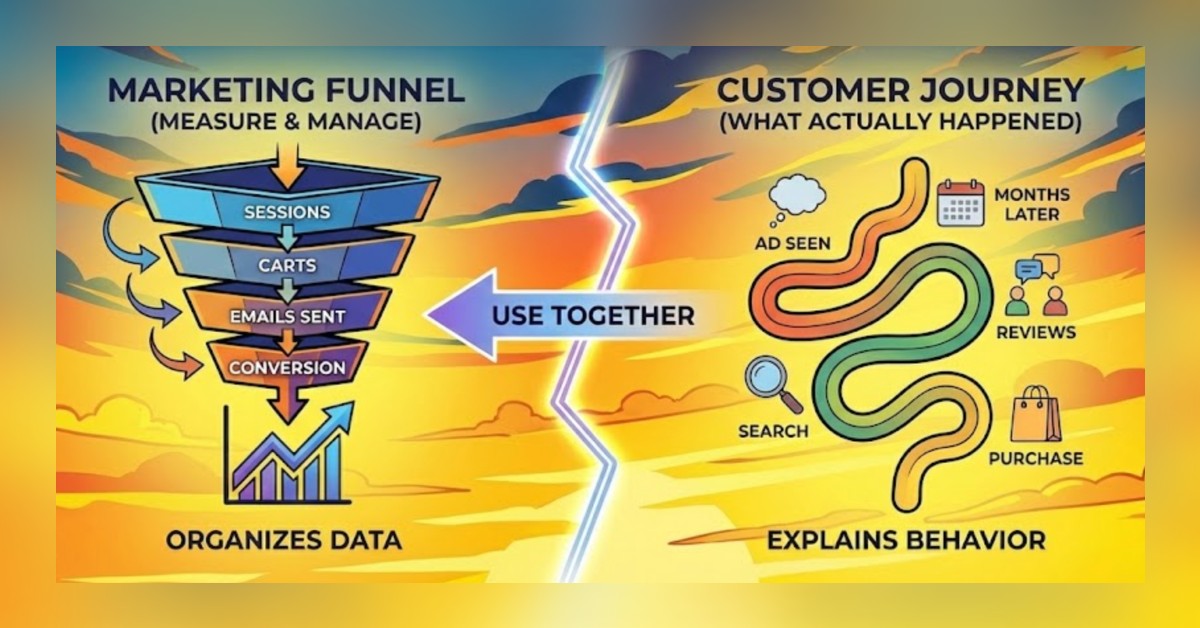 illustration of customer journey versus a marketing funnel